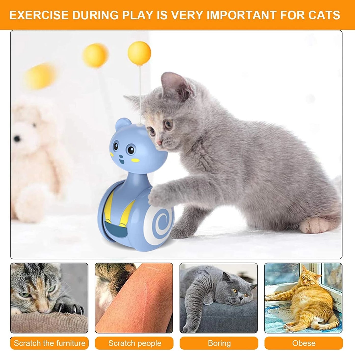 Cat Interactive Feather Toy – Rotating Ball & Rolling Teaser