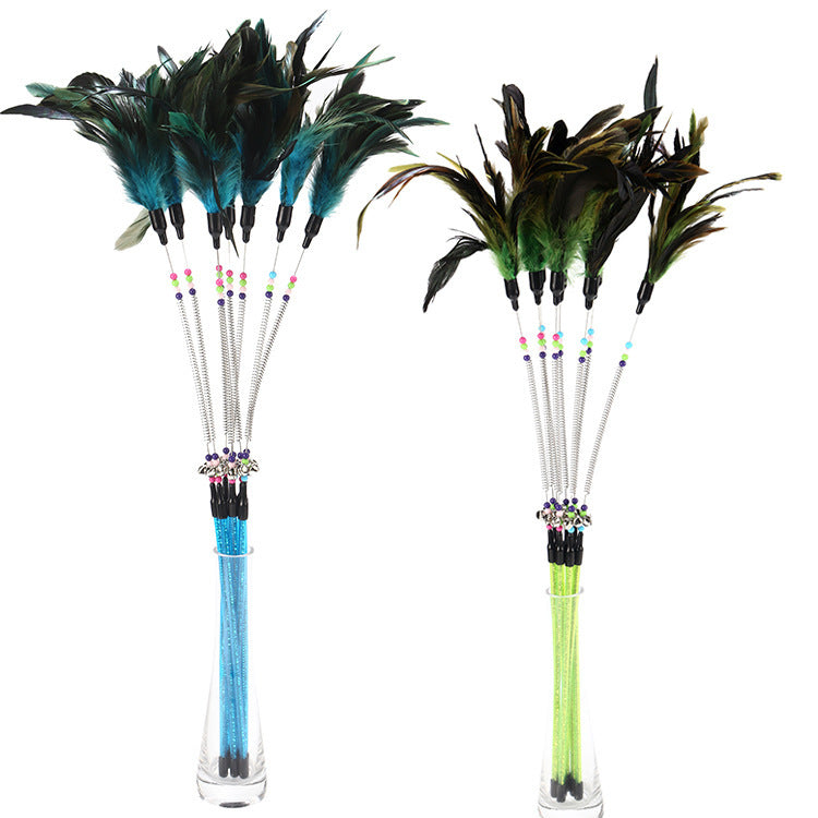Spring Bells & Feather Cat Stick – Interactive Wand Toy
