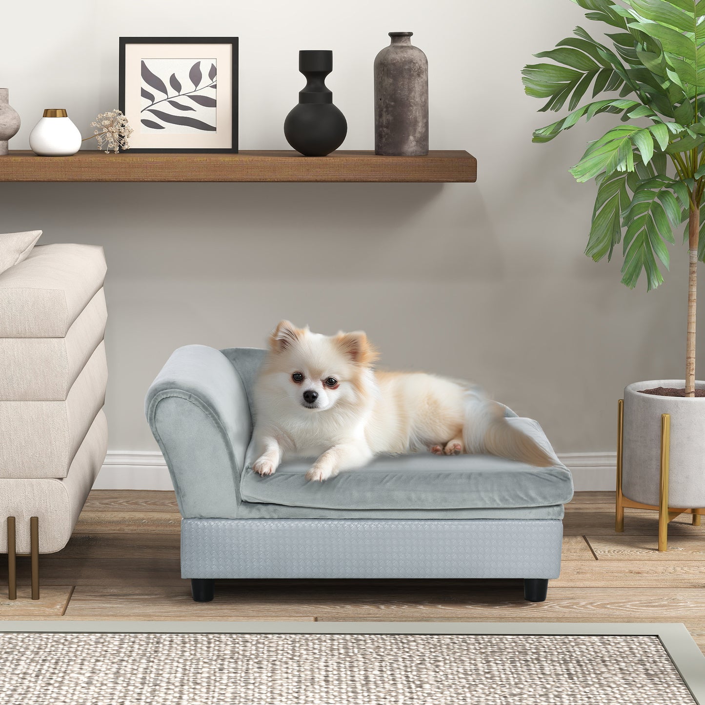 Luxury Dog Bed with Hidden Storage – Soft Foam Couch for Small Dogs