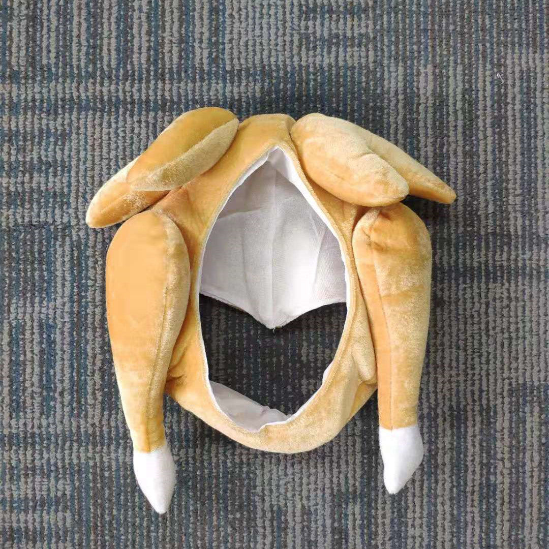 Plush Roasted Turkey Hat – Funny Thanksgiving Costume for Pets & Parties