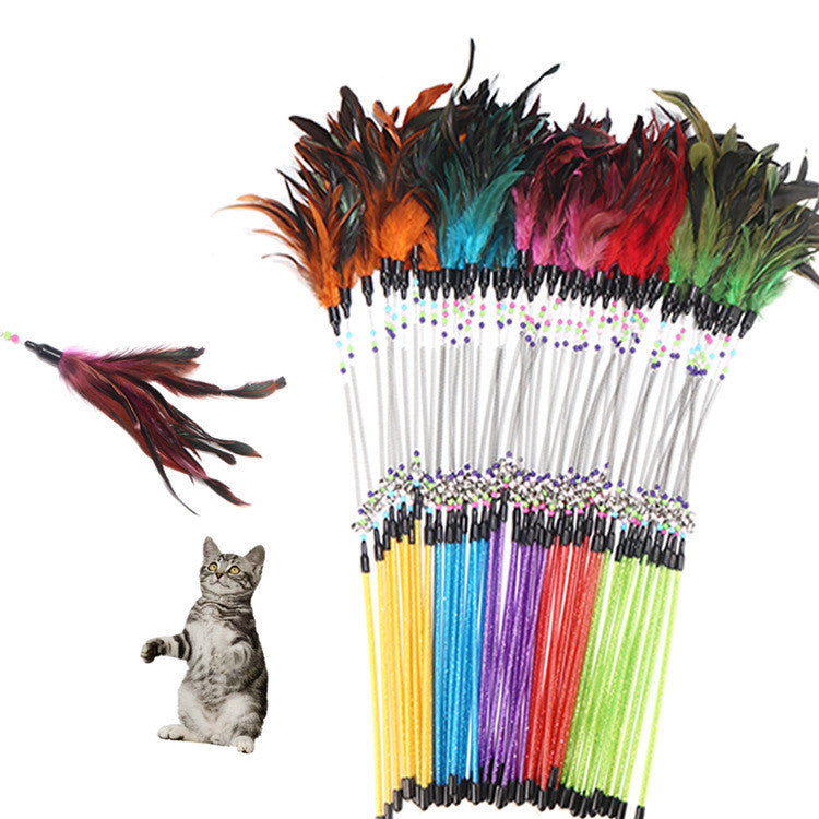 Spring Bells & Feather Cat Stick – Interactive Wand Toy