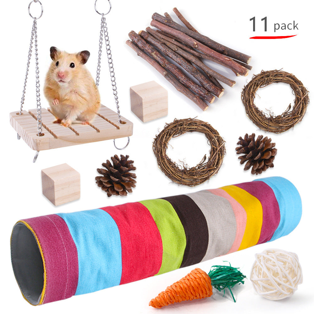 Rabbit, Guinea Pig & Parrot Toy Set – Wooden Chewing & Molar Combination