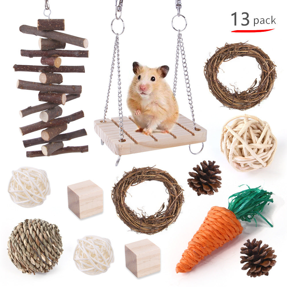 Rabbit, Guinea Pig & Parrot Toy Set – Wooden Chewing & Molar Combination