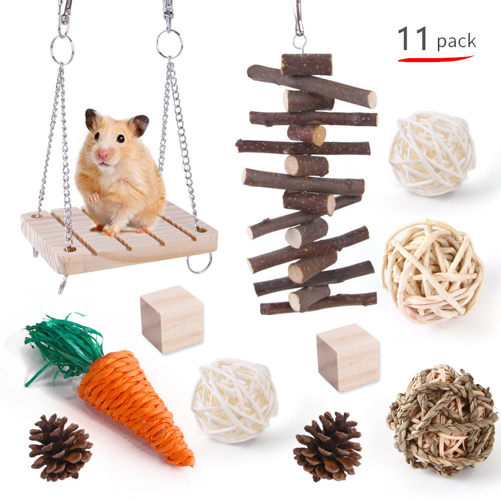 Rabbit, Guinea Pig & Parrot Toy Set – Wooden Chewing & Molar Combination