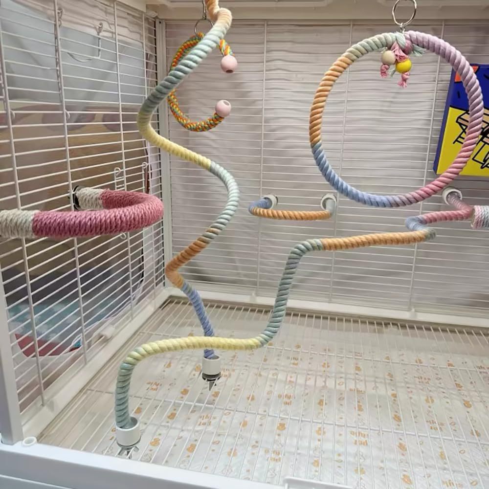Gradient Colorful Bird Rope Perch – Bendable Climbing Stand for Cages