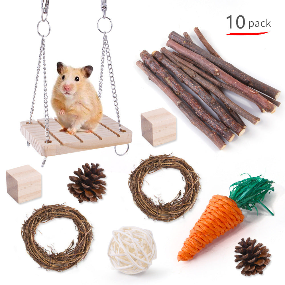 Rabbit, Guinea Pig & Parrot Toy Set – Wooden Chewing & Molar Combination