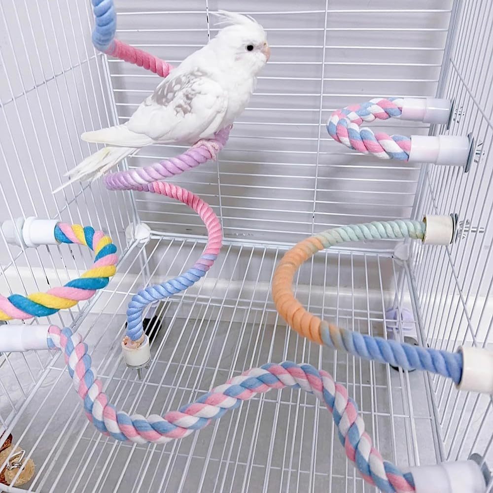 Gradient Colorful Bird Rope Perch – Bendable Climbing Stand for Cages