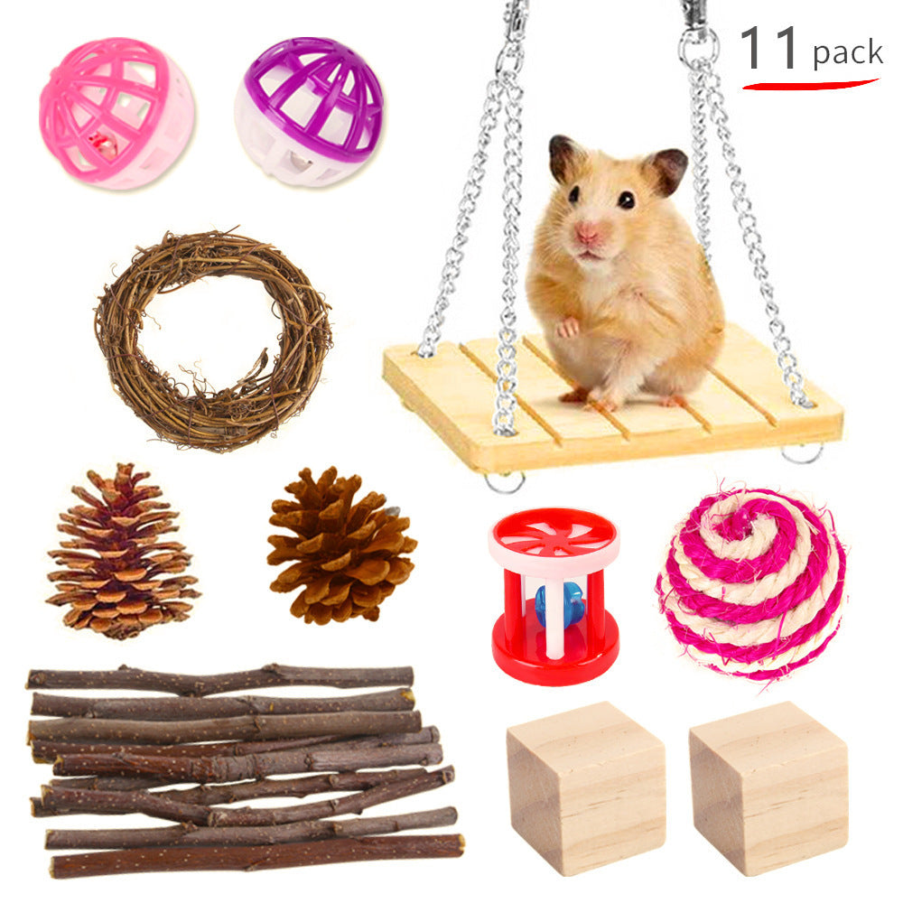 Rabbit, Guinea Pig & Parrot Toy Set – Wooden Chewing & Molar Combination