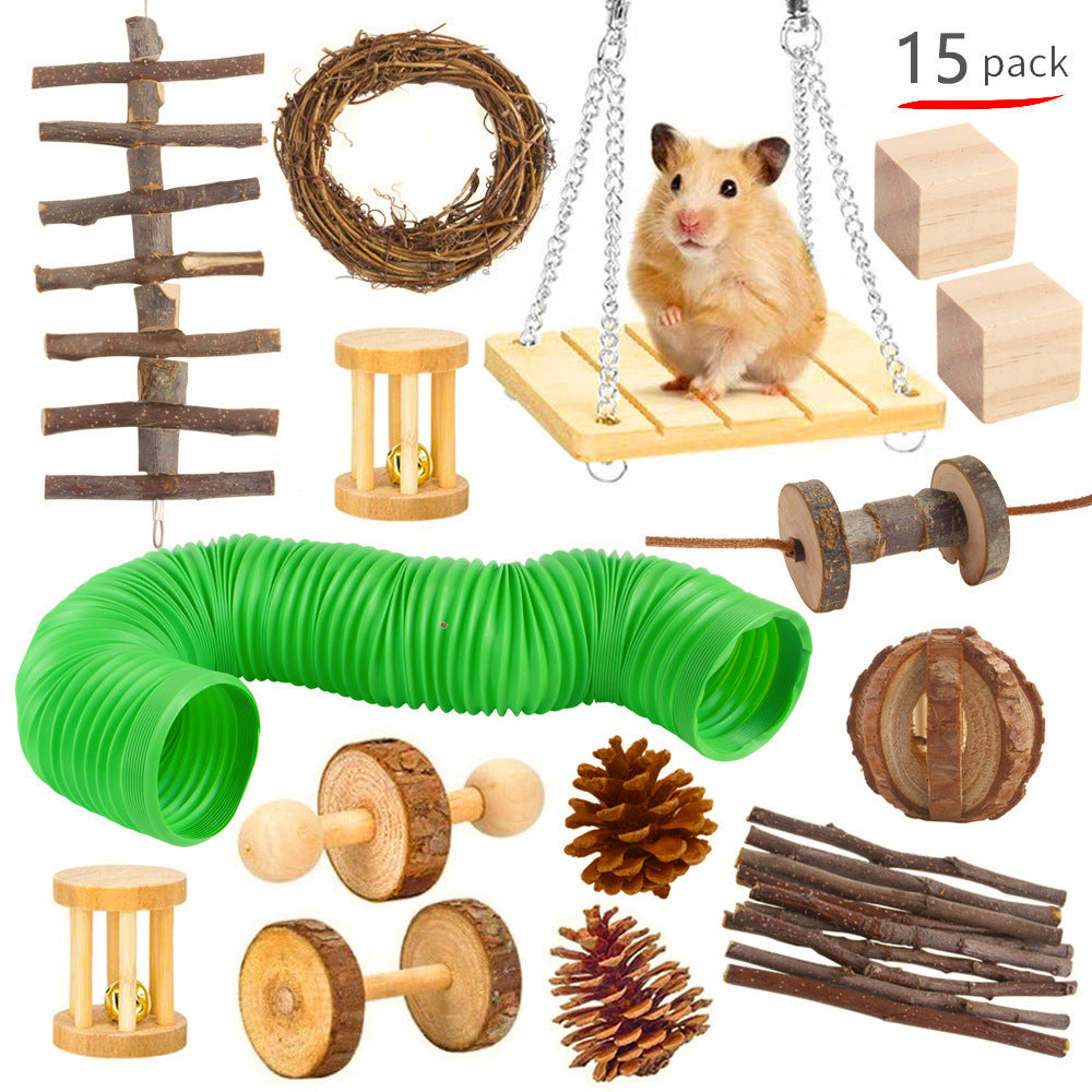 Rabbit, Guinea Pig & Parrot Toy Set – Wooden Chewing & Molar Combination